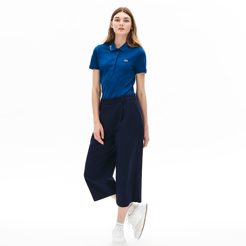 Camisa Polo Lacoste Rainbow Script Collar Mujer Azules | MD8-96209B1