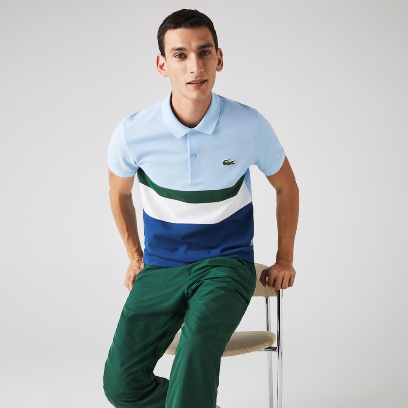 Camisa Polo Lacoste Regular Fit Colorblock Cotton Piqué Hombre Azules Blancos Verdes Azules | BS7-89138K9