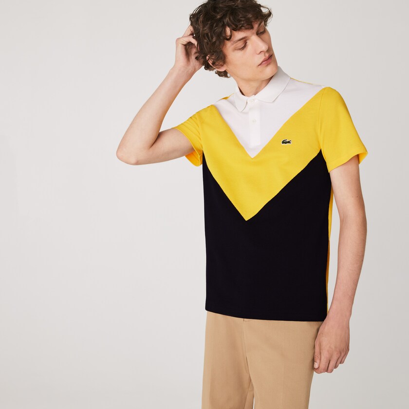 Camisa Polo Lacoste Regular Fit Geometric Colorblock Piqué Hombre Azul Marino Azules Amarillos Blancos | LG4-72177F9