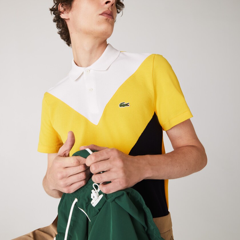 Camisa Polo Lacoste Regular Fit Geometric Colorblock Piqué Hombre Azul Marino Azules Amarillos Blancos | LG4-72177F9