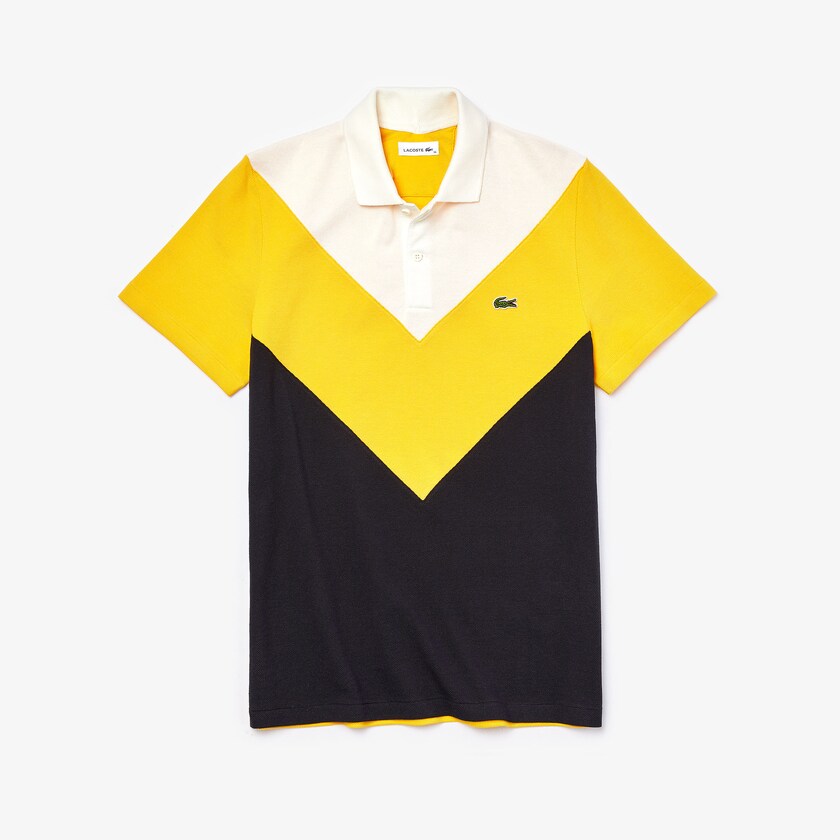 Camisa Polo Lacoste Regular Fit Geometric Colorblock Piqué Hombre Azul Marino Azules Amarillos Blancos | LG4-72177F9