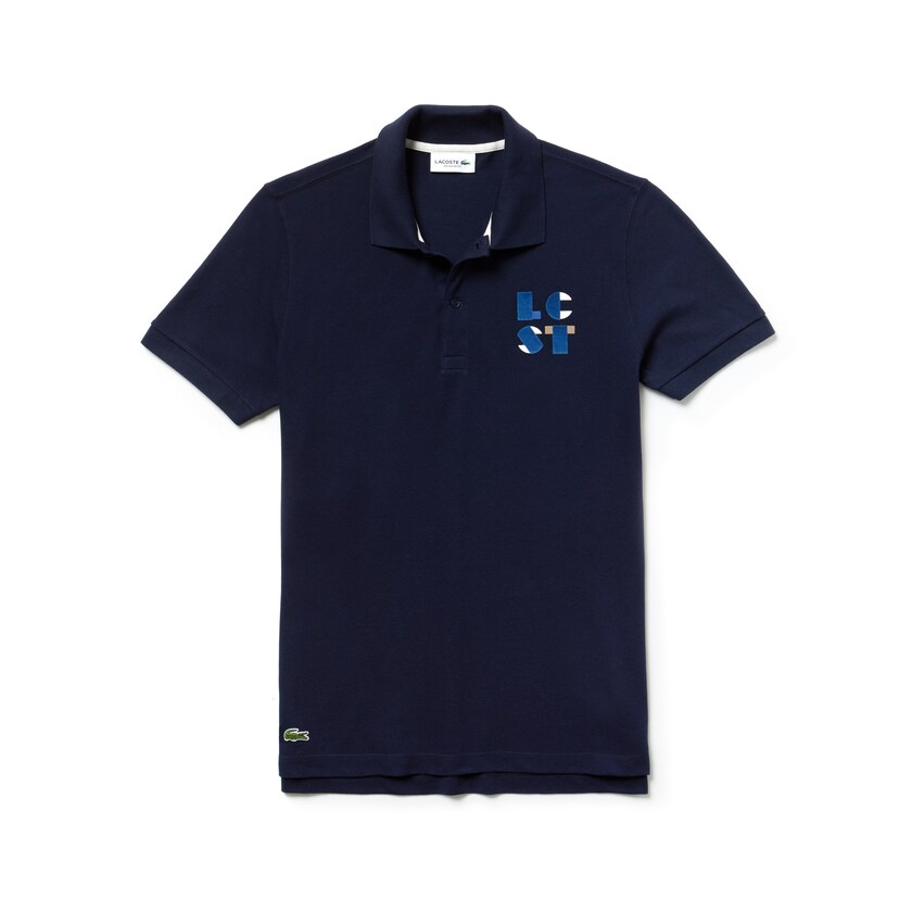 Camisa Polo Lacoste Regular Fit LCST Lettering Petit Piqué Hombre Azul Marino Azules | GP5-54005J9