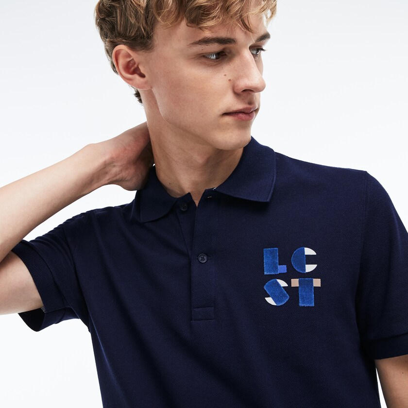 Camisa Polo Lacoste Regular Fit LCST Lettering Petit Piqué Hombre Azul Marino Azules | GP5-54005J9