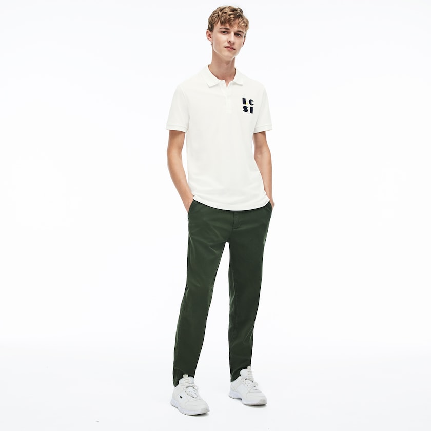 Camisa Polo Lacoste Regular Fit LCST Lettering Petit Piqué Hombre Blancos | RF5-62606E0