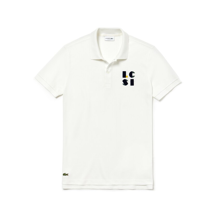 Camisa Polo Lacoste Regular Fit LCST Lettering Petit Piqué Hombre Blancos | RF5-62606E0
