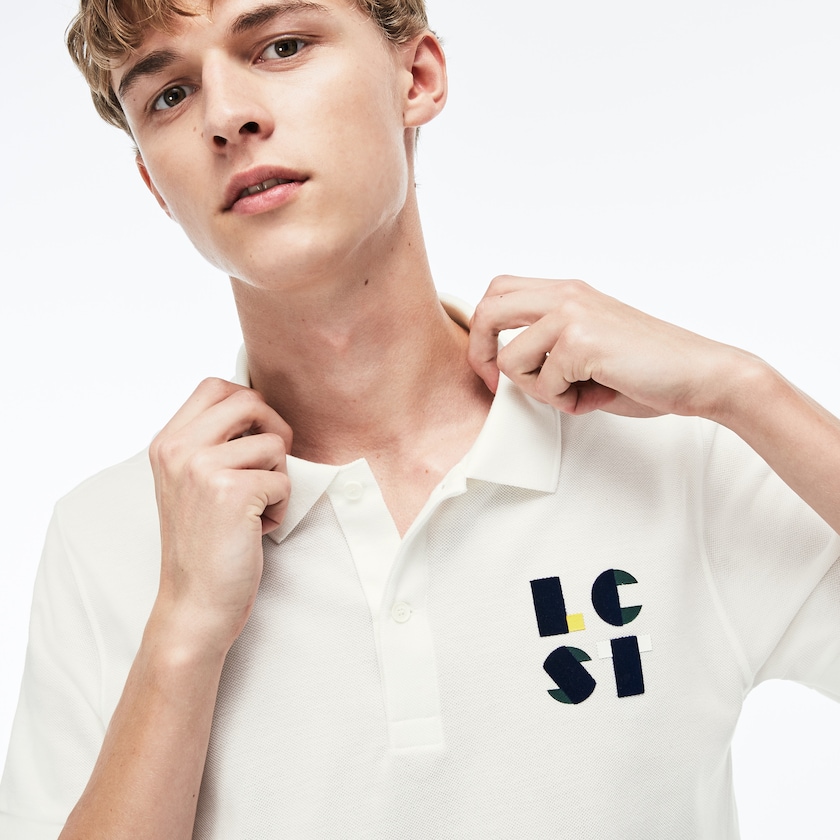 Camisa Polo Lacoste Regular Fit LCST Lettering Petit Piqué Hombre Blancos | RF5-62606E0