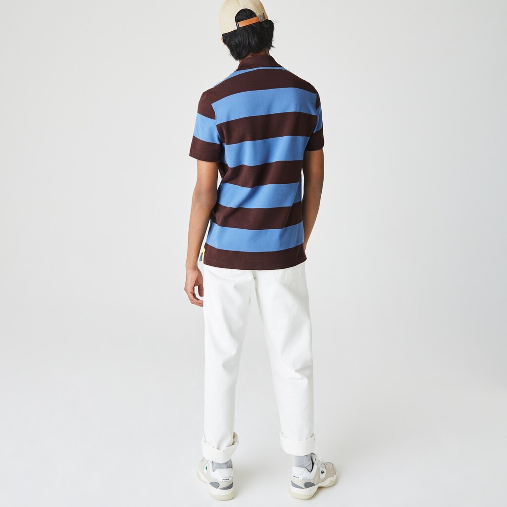 Camisa Polo Lacoste Regular Fit Striped Cotton Piqué Hombre Marrom Azules | KE1-33683Y0