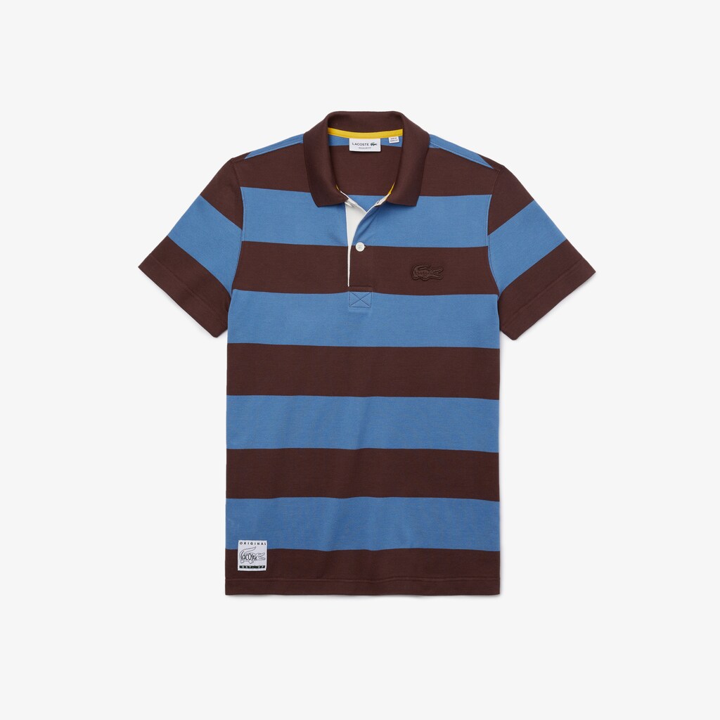 Camisa Polo Lacoste Regular Fit Striped Cotton Piqué Hombre Marrom Azules | KE1-33683Y0