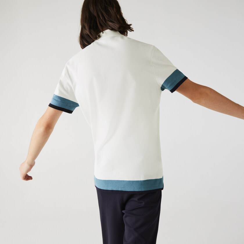 Camisa Polo Lacoste Regular Fit Textured Cotton Piqué Hombre Blancos Azules Azul Marino Azules | SJ9-71527V7