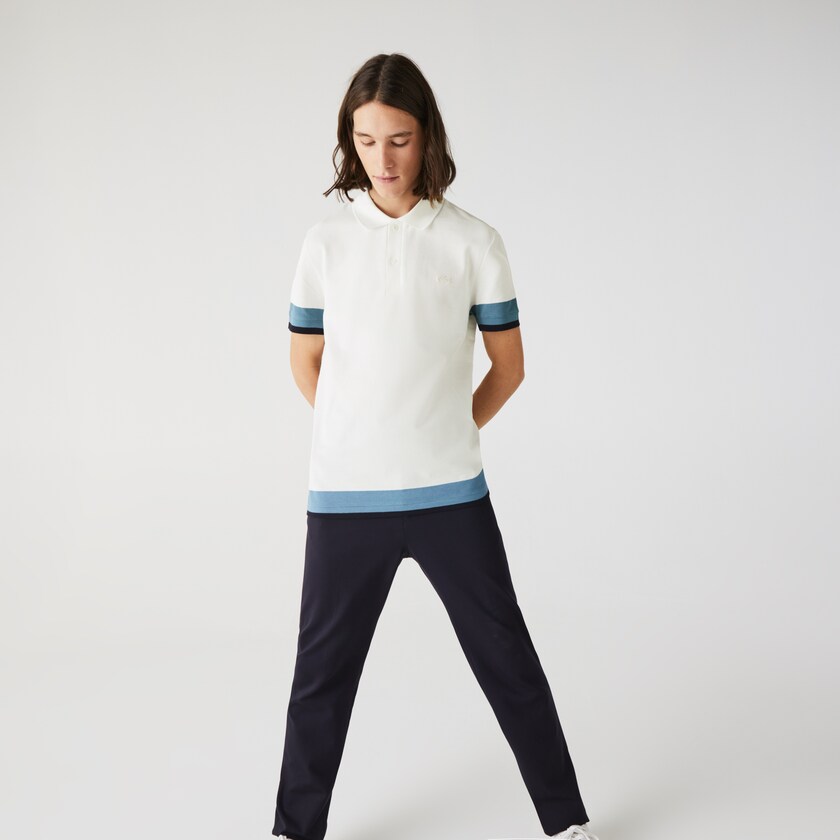 Camisa Polo Lacoste Regular Fit Textured Cotton Piqué Hombre Blancos Azules Azul Marino Azules | SJ9-71527V7