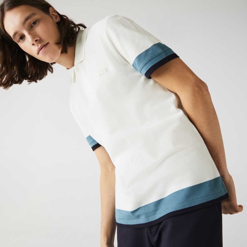 Camisa Polo Lacoste Regular Fit Textured Cotton Piqué Hombre Blancos Azules Azul Marino Azules | SJ9-71527V7