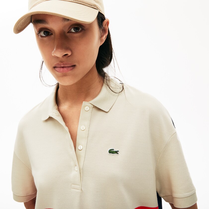 Camisa Polo Lacoste Relaxed-Fit Lightweight Color-Block Piqué Mujer Rojos Beige Azul Marino Azules | GU9-43414S4