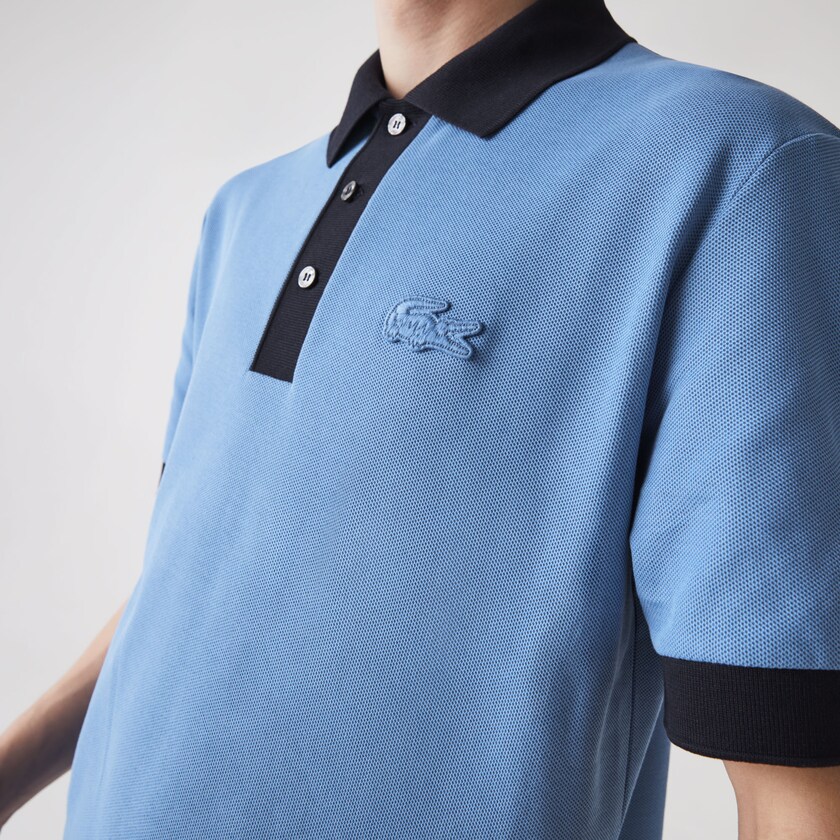 Camisa Polo Lacoste Relaxed Fit Textured Cotton Piqué Hombre Azules Azul Marino Azules | AV3-50825Z0