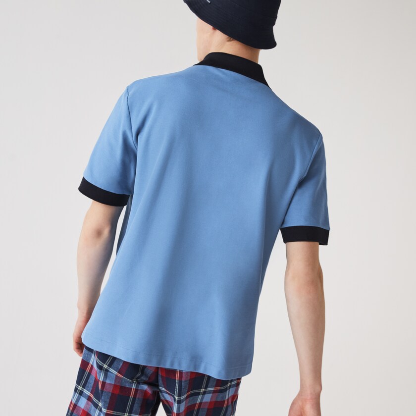 Camisa Polo Lacoste Relaxed Fit Textured Cotton Piqué Hombre Azules Azul Marino Azules | AV3-50825Z0