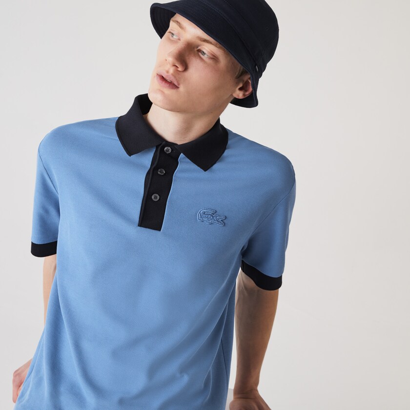 Camisa Polo Lacoste Relaxed Fit Textured Cotton Piqué Hombre Azules Azul Marino Azules | AV3-50825Z0