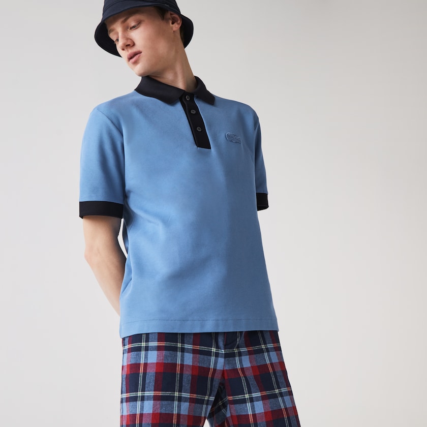 Camisa Polo Lacoste Relaxed Fit Textured Cotton Piqué Hombre Azules Azul Marino Azules | AV3-50825Z0