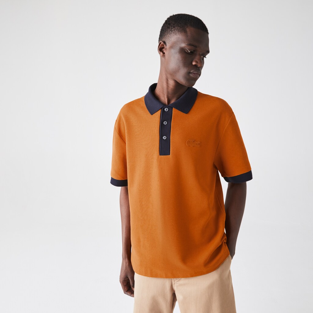 Camisa Polo Lacoste Relaxed Fit Textured Cotton Piqué Hombre Azules Azul Marino Azules | WG8-90039F7