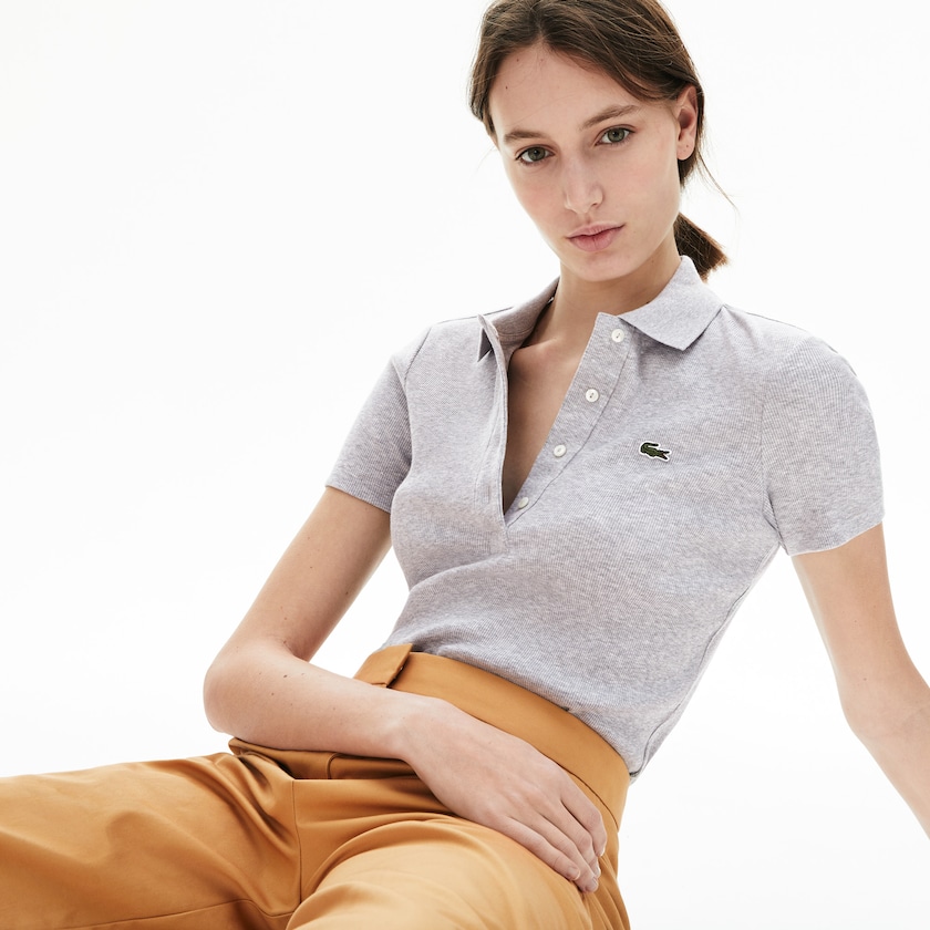 Camisa Polo Lacoste Ribbed Cotton Mujer Grises | UE5-11171C3