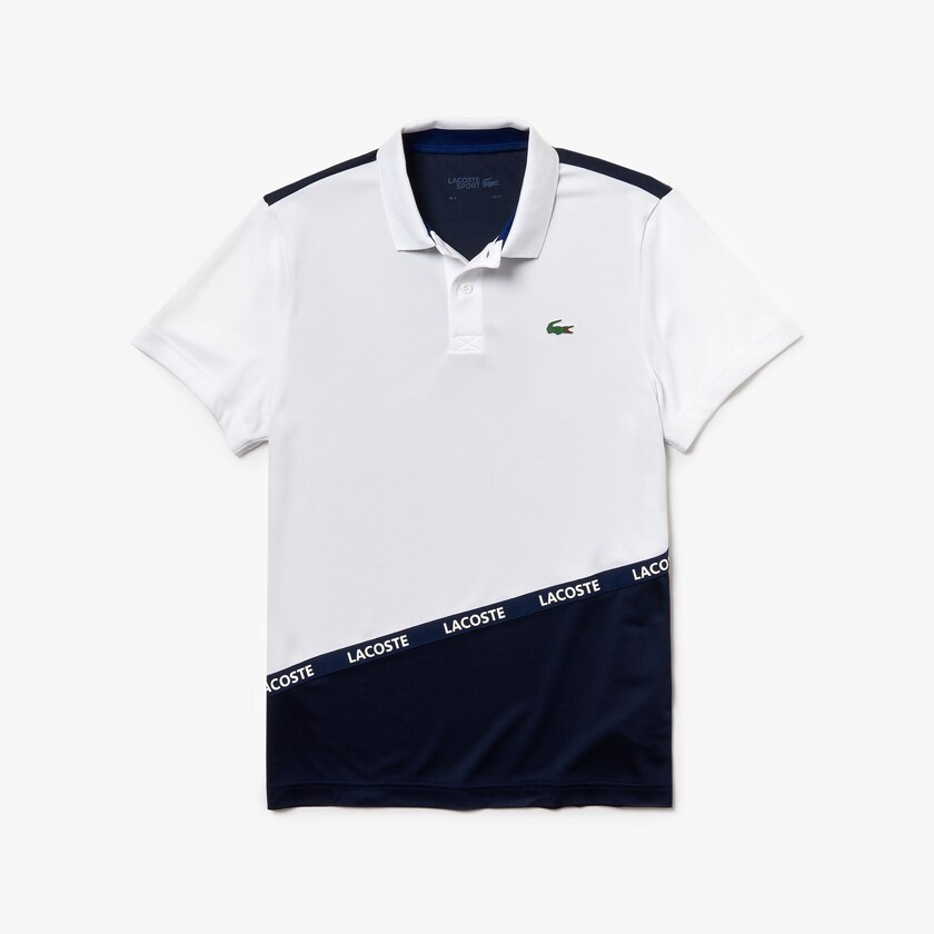 Camisa Polo Lacoste SPORT Breathable Color-Block Piqué Hombre Blancos Azul Marino Azules | BK3-68086M0