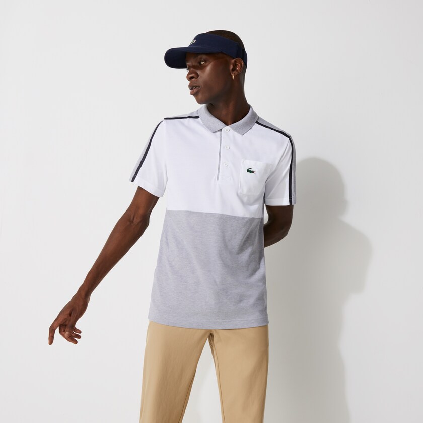 Camisa Polo Lacoste SPORT Breathable Colorblock Golf Hombre Grises Blancos Azul Marino Azules Grises | WQ1-70347F8