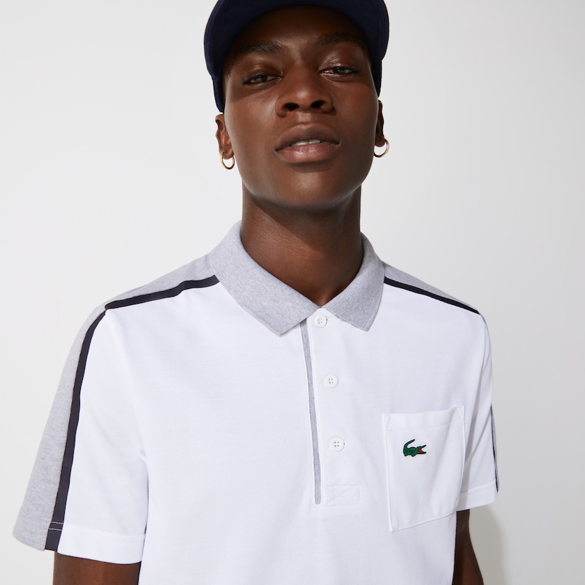 Camisa Polo Lacoste SPORT Breathable Colorblock Golf Hombre Grises Blancos Azul Marino Azules Grises | WQ1-70347F8