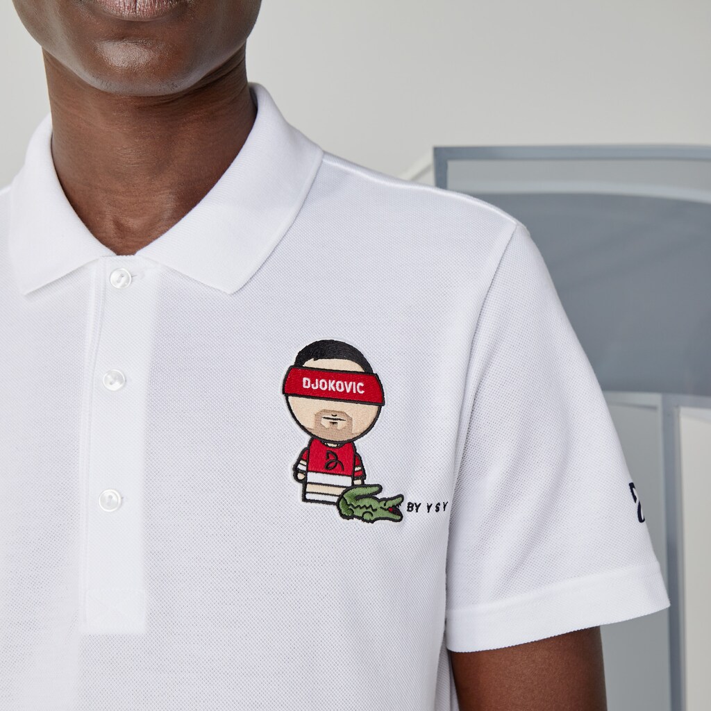 Camisa Polo Lacoste SPORT Collab Youssef SY Cotton Piqué Hombre Blancos Azul Marino Azules | AQ6-06680H5