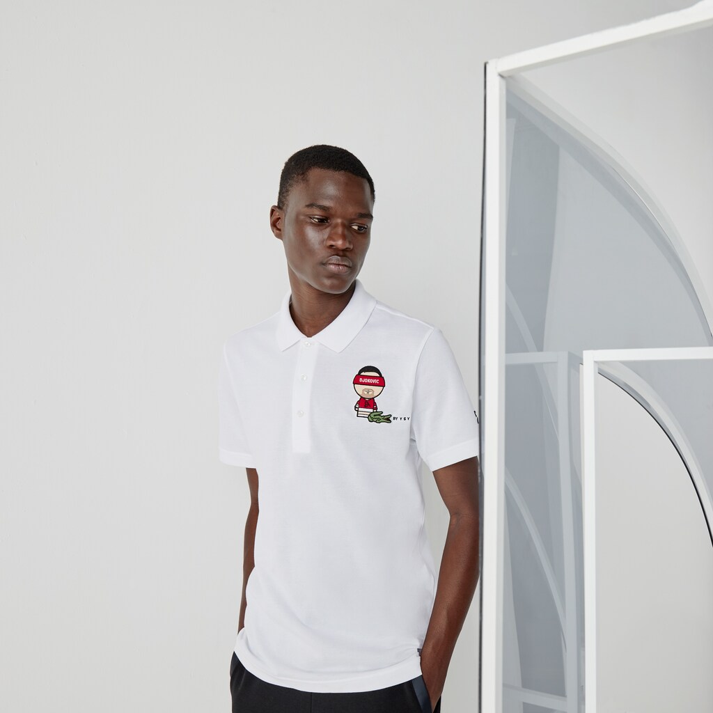 Camisa Polo Lacoste SPORT Collab Youssef SY Cotton Piqué Hombre Blancos Azul Marino Azules | AQ6-06680H5