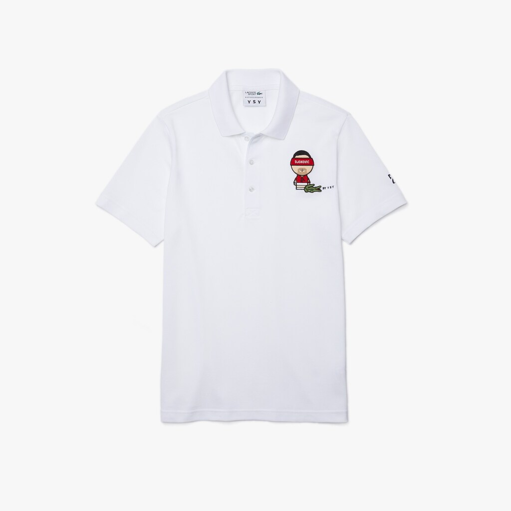 Camisa Polo Lacoste SPORT Collab Youssef SY Cotton Piqué Hombre Blancos Azul Marino Azules | AQ6-06680H5