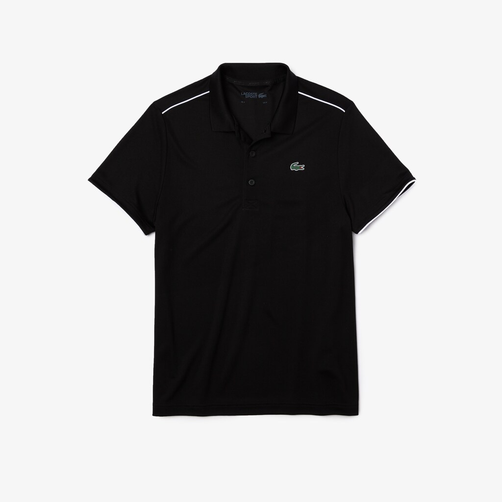 Camisa Polo Lacoste SPORT Contrast Piping Breathable Piqué Hombre Negros Blancos | XD3-76317X3