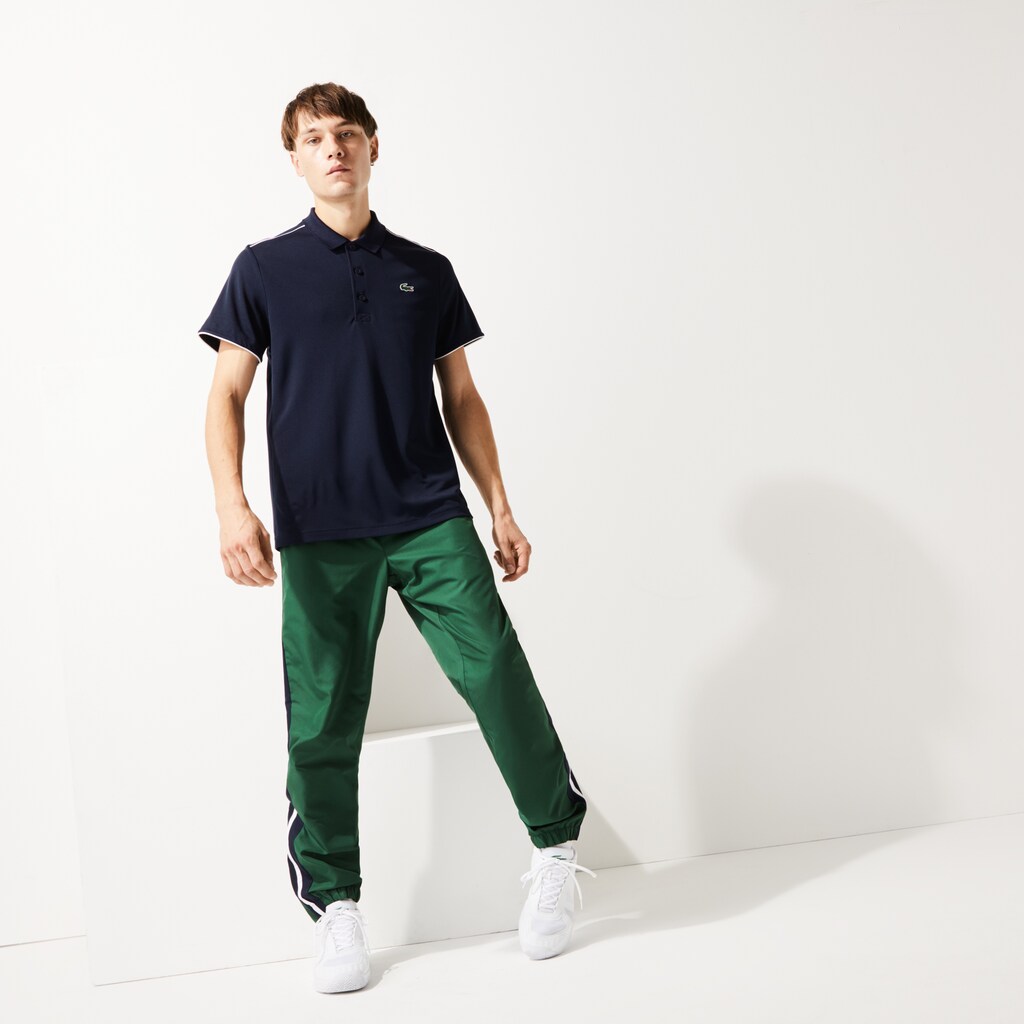 Camisa Polo Lacoste SPORT Contrast Piping Breathable Piqué Hombre Azul Marino Azules Blancos | NI6-68576A9