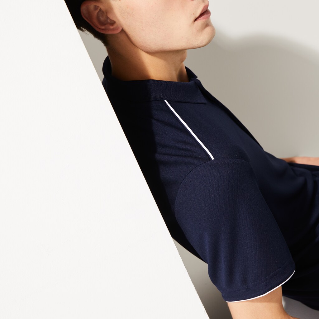 Camisa Polo Lacoste SPORT Contrast Piping Breathable Piqué Hombre Azul Marino Azules Blancos | NI6-68576A9