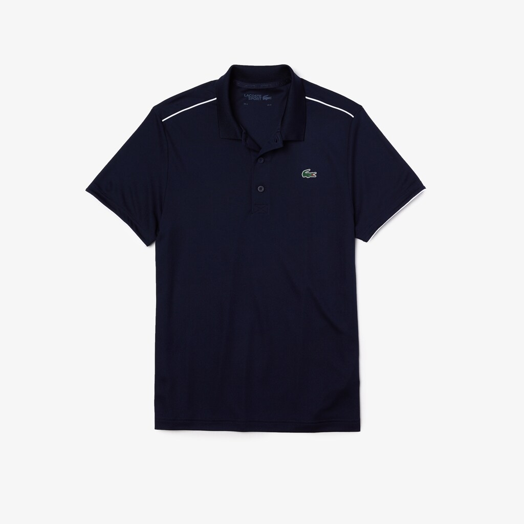 Camisa Polo Lacoste SPORT Contrast Piping Breathable Piqué Hombre Azul Marino Azules Blancos | NI6-68576A9