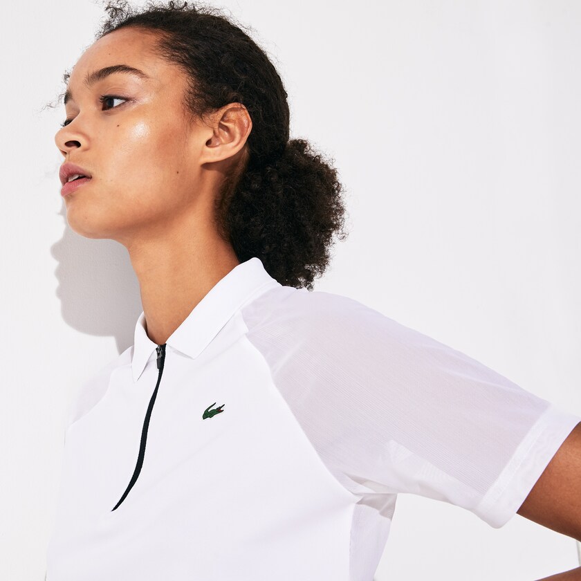 Camisa Polo Lacoste SPORT Geometric Print Breathable Tennis Mujer Blancos Amarillos Negros | JF4-23912I4