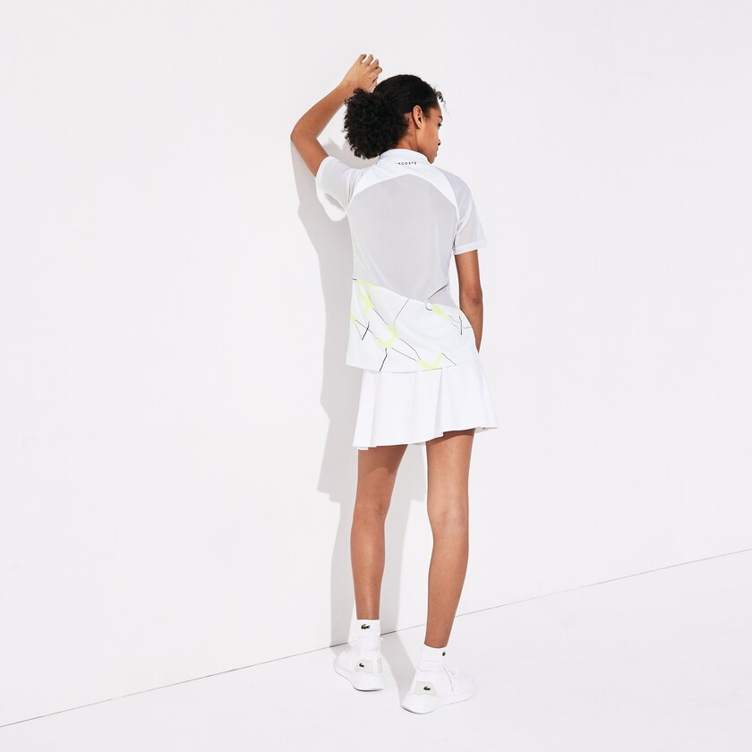 Camisa Polo Lacoste SPORT Geometric Print Breathable Tennis Mujer Blancos Amarillos Negros | JF4-23912I4