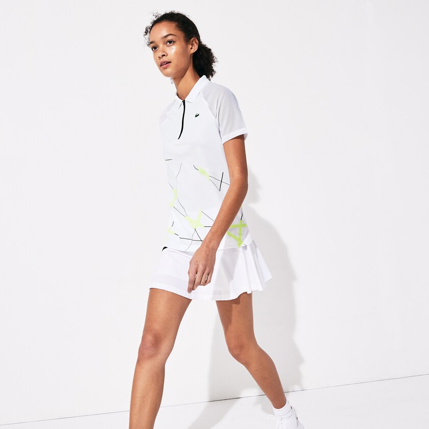 Camisa Polo Lacoste SPORT Geometric Print Breathable Tennis Mujer Blancos Amarillos Negros | JF4-23912I4