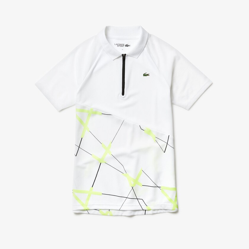 Camisa Polo Lacoste SPORT Geometric Print Breathable Tennis Mujer Blancos Amarillos Negros | JF4-23912I4