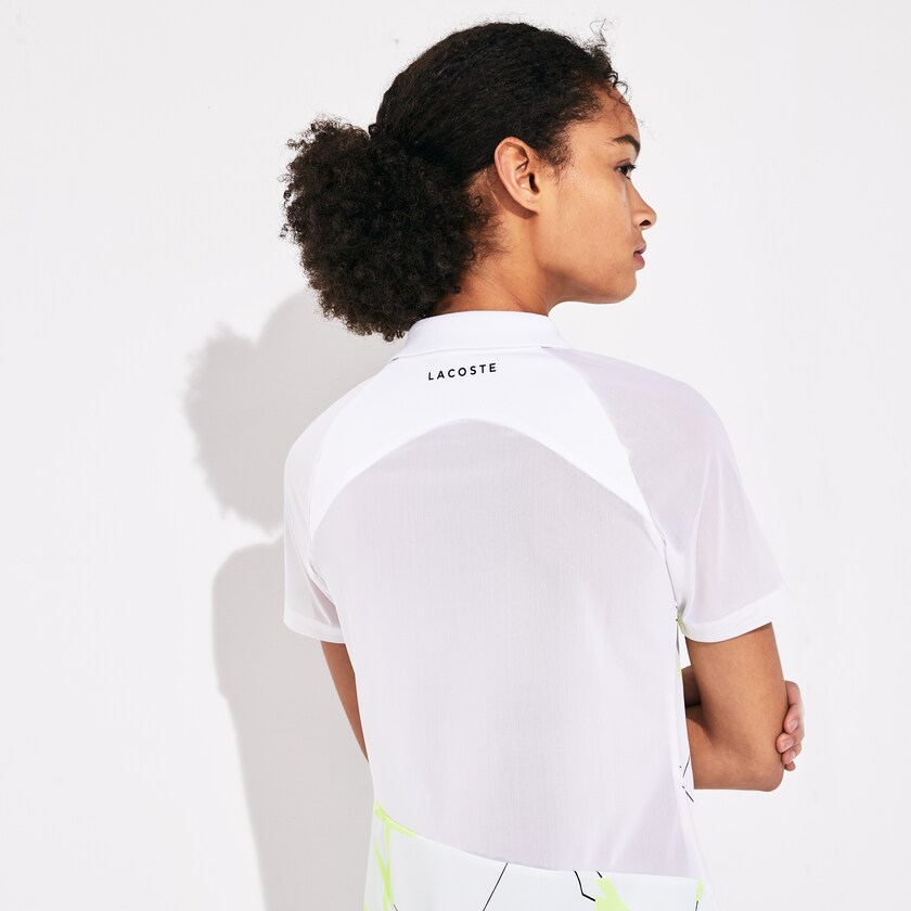 Camisa Polo Lacoste SPORT Geometric Print Breathable Tennis Mujer Blancos Amarillos Negros | JF4-23912I4