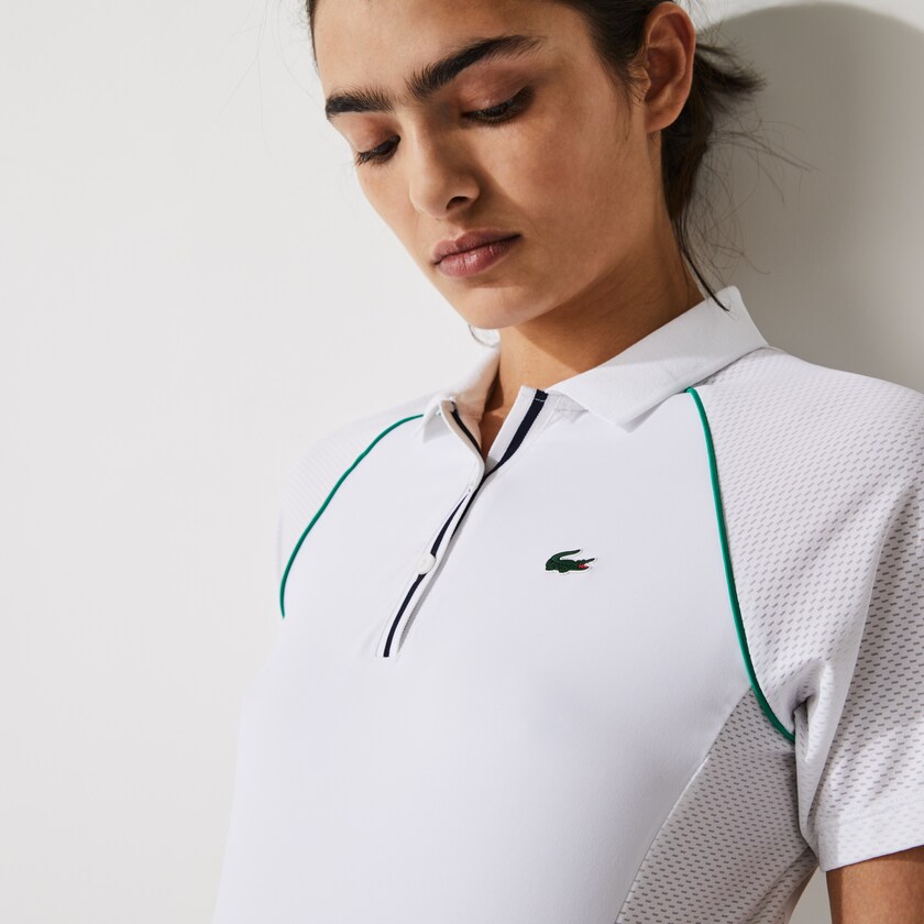Camisa Polo Lacoste SPORT Mixed-Matterial Breathable Stretch Tennis Mujer Blancos Verdes Azul Marino Azules | IW1-51345U7