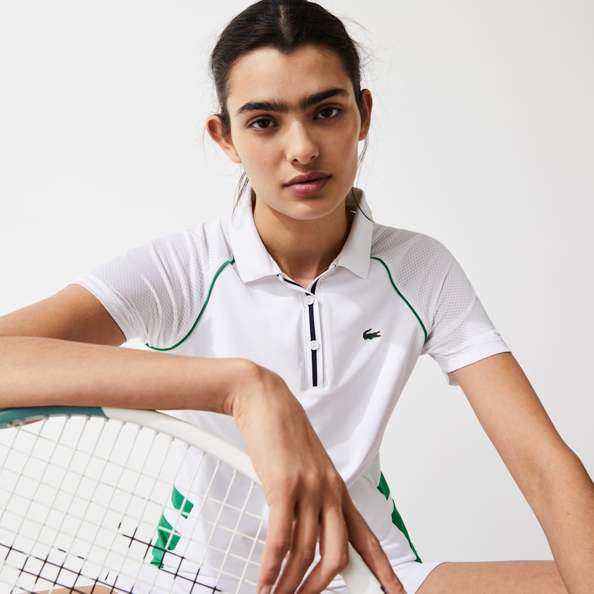 Camisa Polo Lacoste SPORT Mixed-Matterial Breathable Stretch Tennis Mujer Blancos Verdes Azul Marino Azules | IW1-51345U7