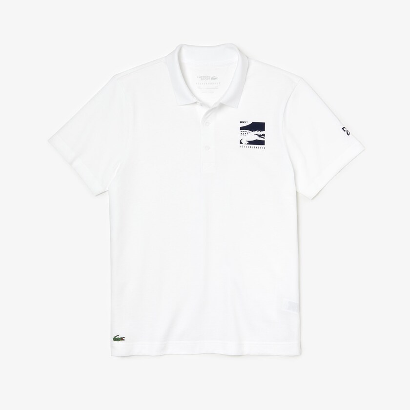 Camisa Polo Lacoste SPORT Novak Djokovic Lightweight Cotton Hombre Blancos Azul Marino Azules | UA7-77107A6