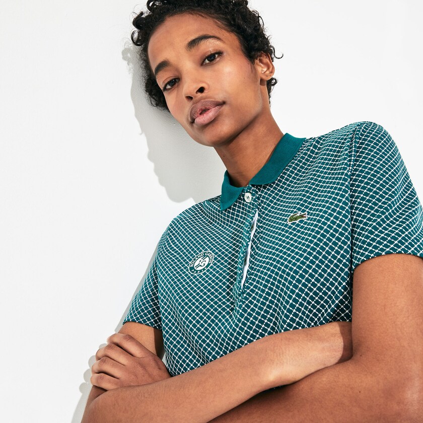 Camisa Polo Lacoste SPORT Roland Garros Printed Cotton Mujer Verdes Blancos Rojos | ER7-11731J5