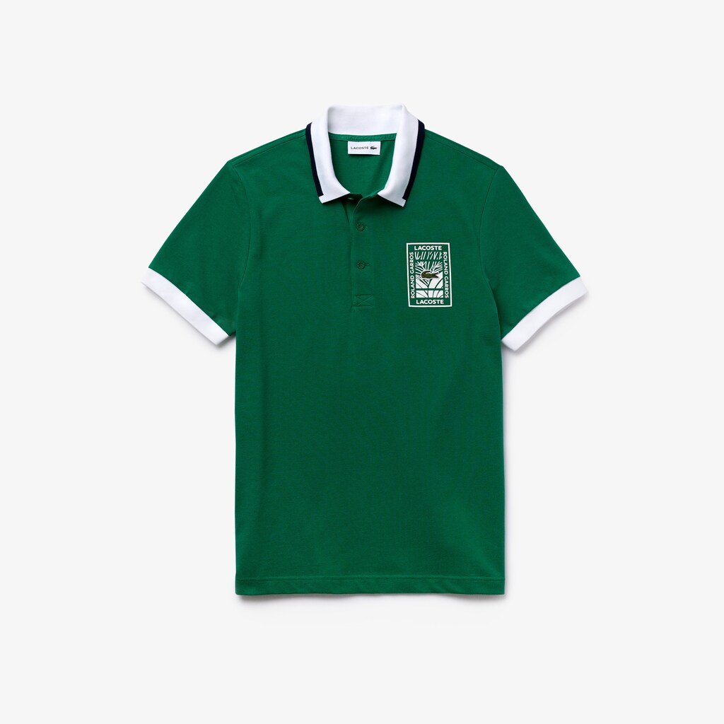 Camisa Polo Lacoste SPORT Roland Garros Plant-Print Cotton Hombre Verdes Blancos Azul Marino Azules | IW7-54585D2