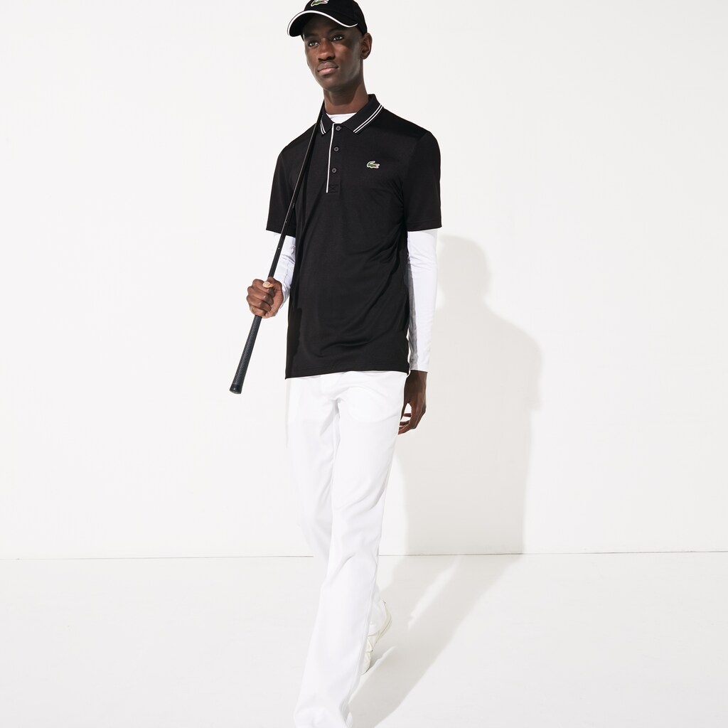 Camisa Polo Lacoste SPORT Signature Breathable Golf Hombre Negros Blancos | LI5-28072R9