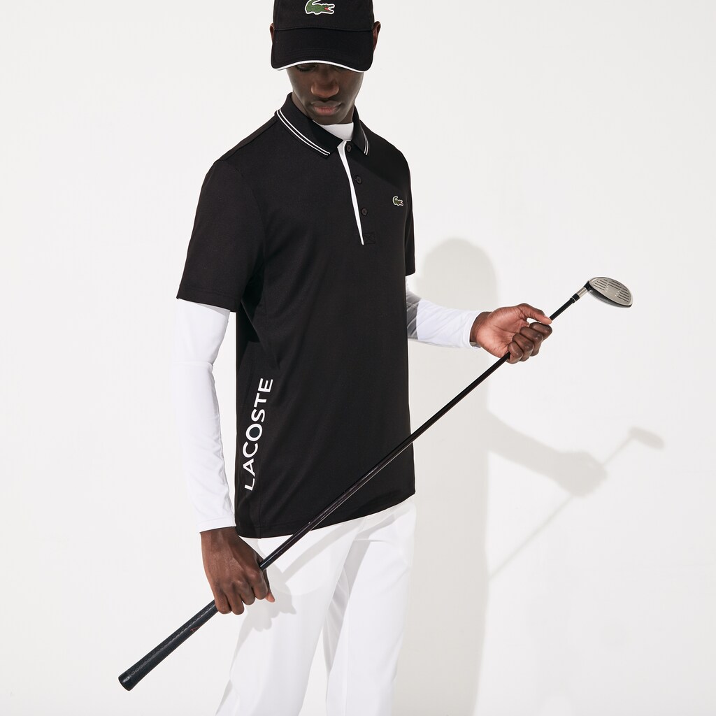 Camisa Polo Lacoste SPORT Signature Breathable Golf Hombre Negros Blancos | LI5-28072R9