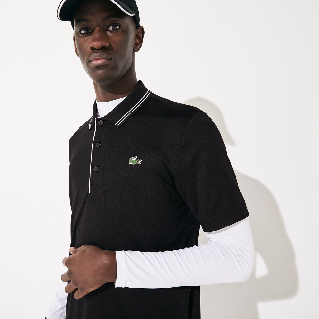 Camisa Polo Lacoste SPORT Signature Breathable Golf Hombre Negros Blancos | LI5-28072R9