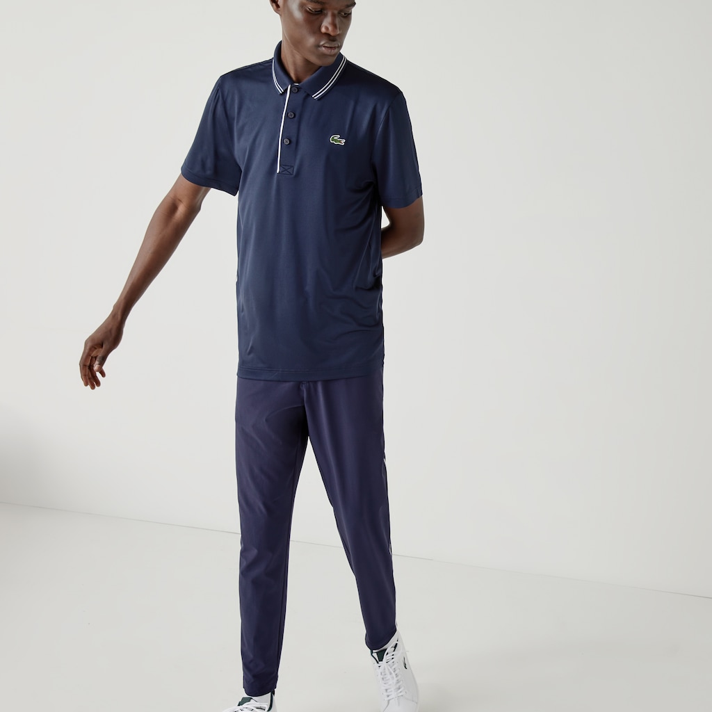 Camisa Polo Lacoste SPORT Signature Breathable Golf Hombre Azul Marino Azules Blancos | GD2-77587T7