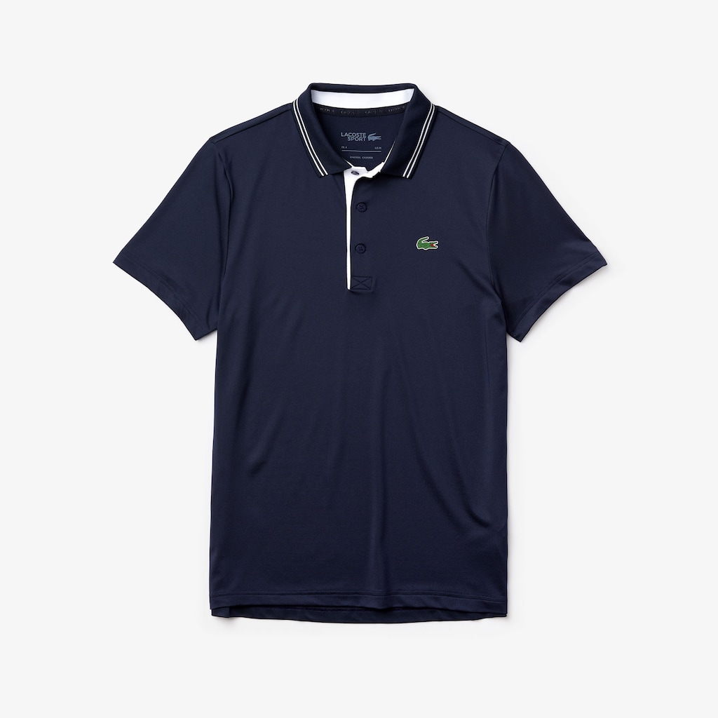 Camisa Polo Lacoste SPORT Signature Breathable Golf Hombre Azul Marino Azules Blancos | GD2-77587T7