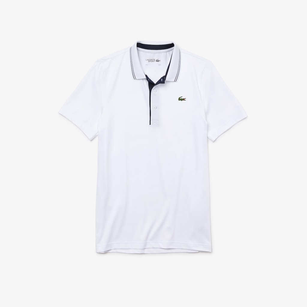 Camisa Polo Lacoste SPORT Signature Breathable Golf Hombre Blancos Azul Marino Azules | VC3-55375E6