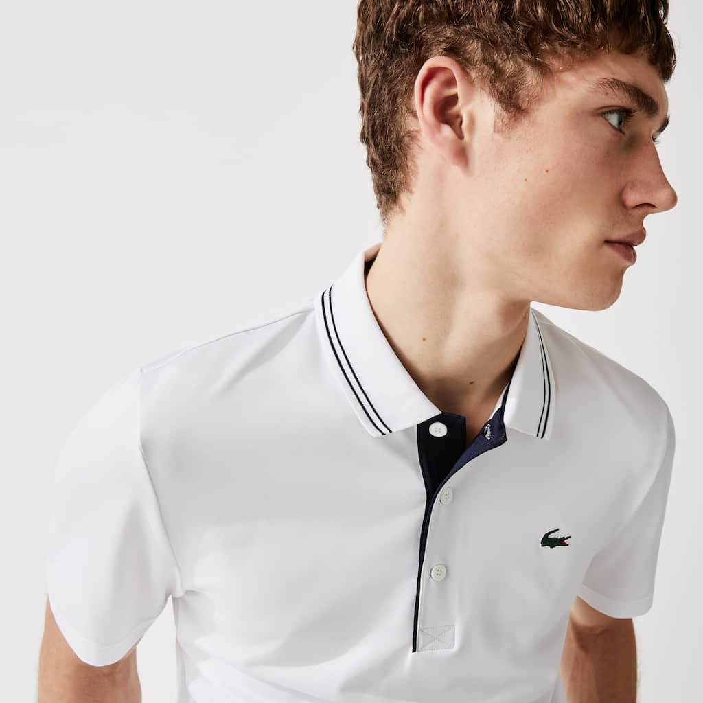 Camisa Polo Lacoste SPORT Signature Breathable Golf Hombre Blancos Azul Marino Azules | VC3-55375E6