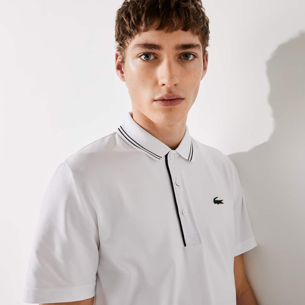 Camisa Polo Lacoste SPORT Signature Breathable Golf Hombre Blancos Azul Marino Azules | VC3-55375E6